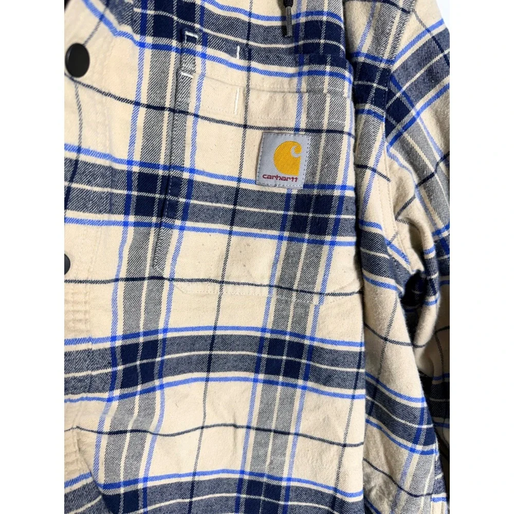 Carhartt Relaxed Fit Fleece Lined Flannel Hooded Shirt Jacket Plaid Mens XL